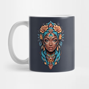 Black Woman Tribal retro vintage tattoo floral design Mug